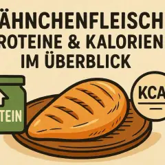 Hähnchenfleisch: Proteine & Kalorien im Überblick. Ein grüner Behälter mit "PROTEIN" und ein Brotlaib auf einem Teller.