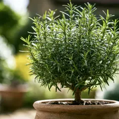 Ein üppiger Rosmarinstrauch im Topf, bereit für die Ernte. So erntest du Rosmarin richtig für maximales Aroma.