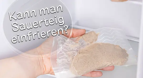 Hand hält Beutel mit Sauerteig im Gefrierschrank. Kann man Sauerteig einfrieren? Ja, so geht's!